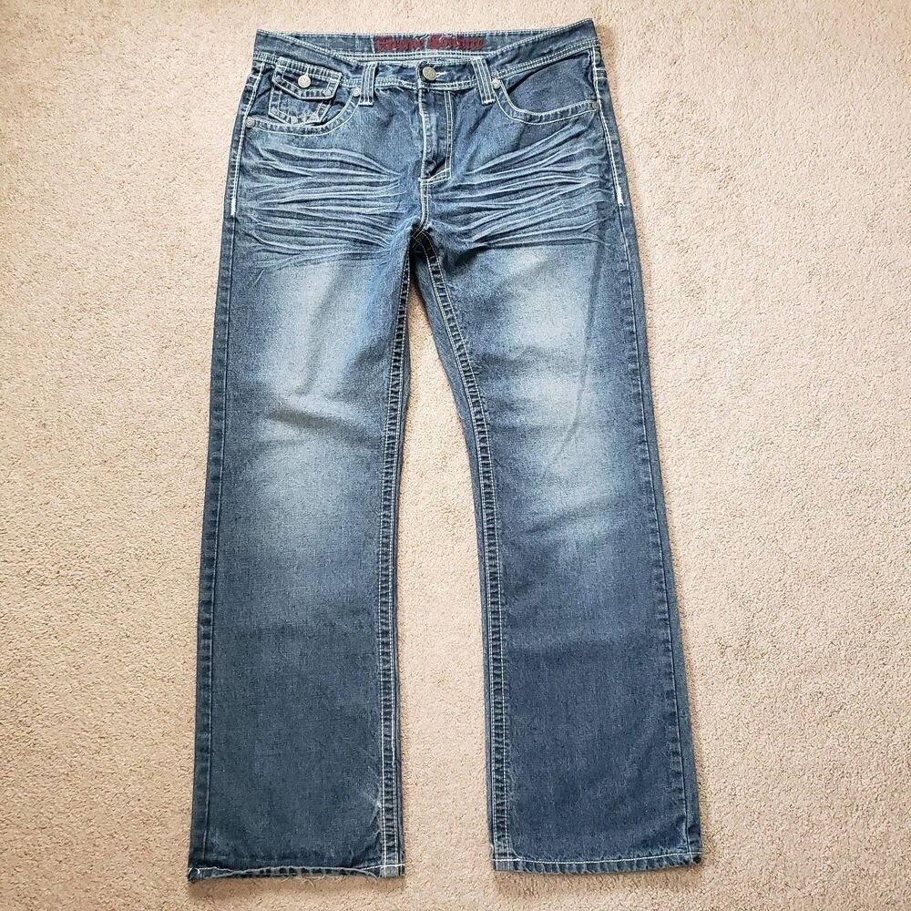 Xtreme Couture Cross Pocket Size 36x32(FITS 37x32) Mens Bootcut Denim Jeans - Picture 2 of 16